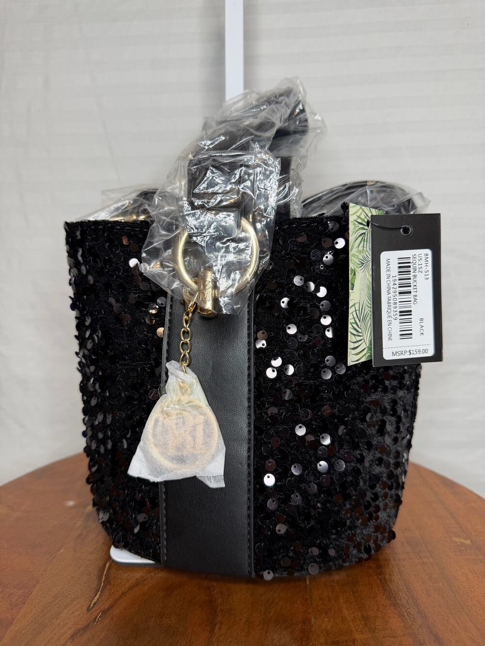 Badgley Mischka Black Sequin Bucket Bag NWT Crossbody MSRP $159